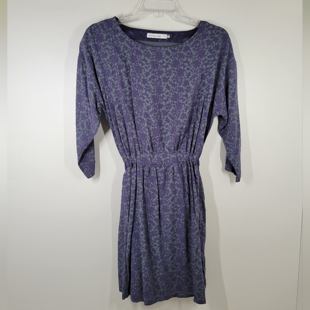 Sevendays Sunday Purple Teal Floral 3/4 Sleeve Dress Women Size Medium